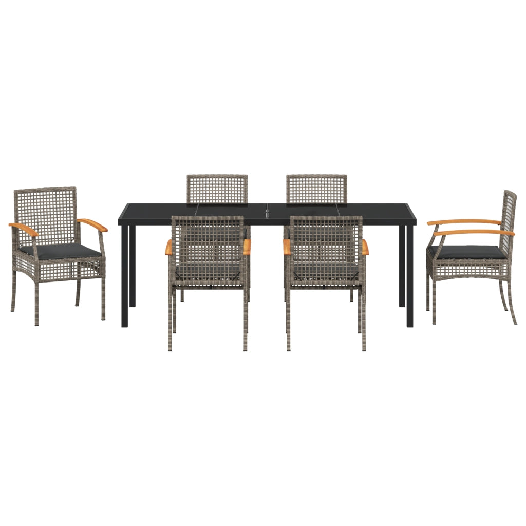 Set pranzo giardino con cuscini grigi in rattan poliestere