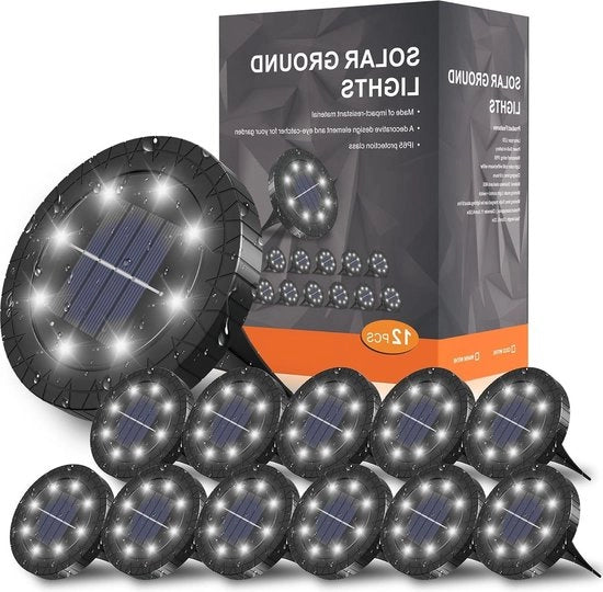 Lampada da pavimento bianca alimentata da energia solare con 8 LED per esterno IP65 impermeabile - 12 pezzi di lampada da giardino LED