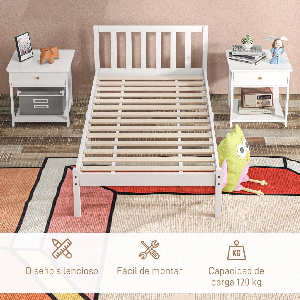 Letto in Legno con Testiera ¨C Zephmum ¨C Bianco 198x96x70 cm