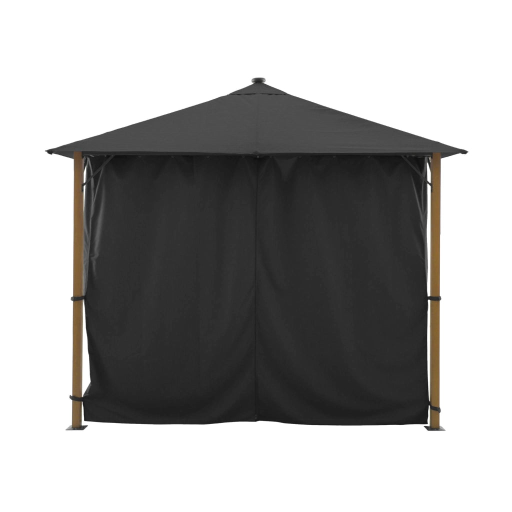 Gazebo da giardino 3x3m in alluminio effetto legno con tende e led,