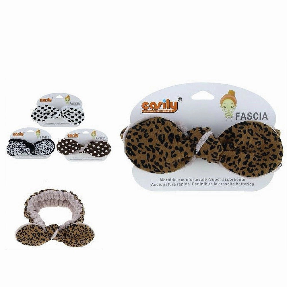 Trade Shop - Fascia Capelli Doccia Shampoo Trucco Spugna Fiocco Fantasia Animalier Pois 87253 -