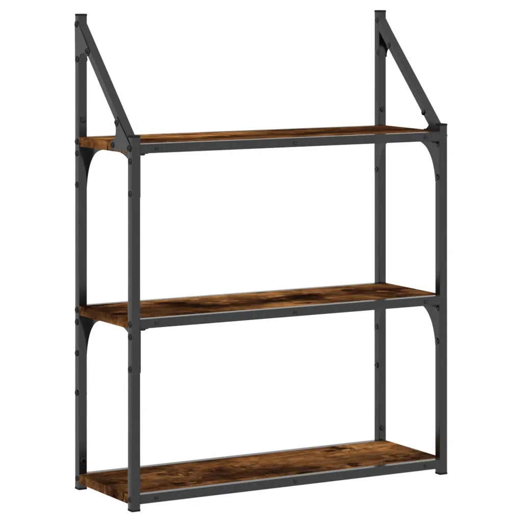 Scaffale Parete | Ripiano a parete | Mensola a parete 3 Ripiani Rovere Fumo 60x21x78,5 cm Multistrato