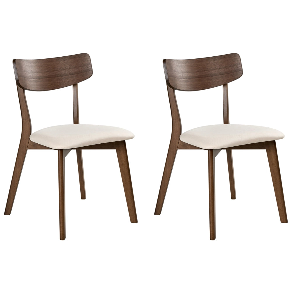 Set di 2 sedie da pranzo Struttura in legno di caucciù marrone scuro Seduta in tessuto bianco sporco senza braccioli Design retrò