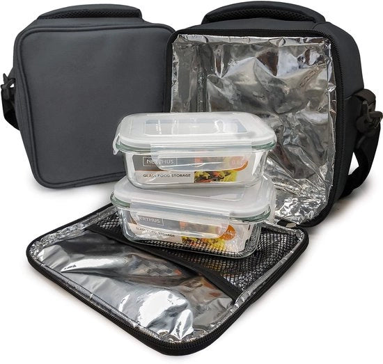 Borsa di Latta Unica, Materiale Durevole, Stoffa Unica, Misura Fissa, 2 Bicchieri Rec. Acqua, Impermeabile, Colore Grigio.