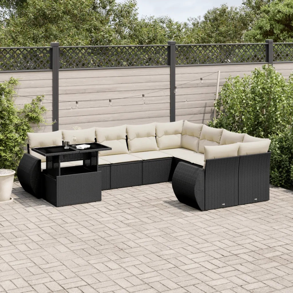Set Divani da Giardino 10pz con Cuscini in Polyrattan Nero 3268766