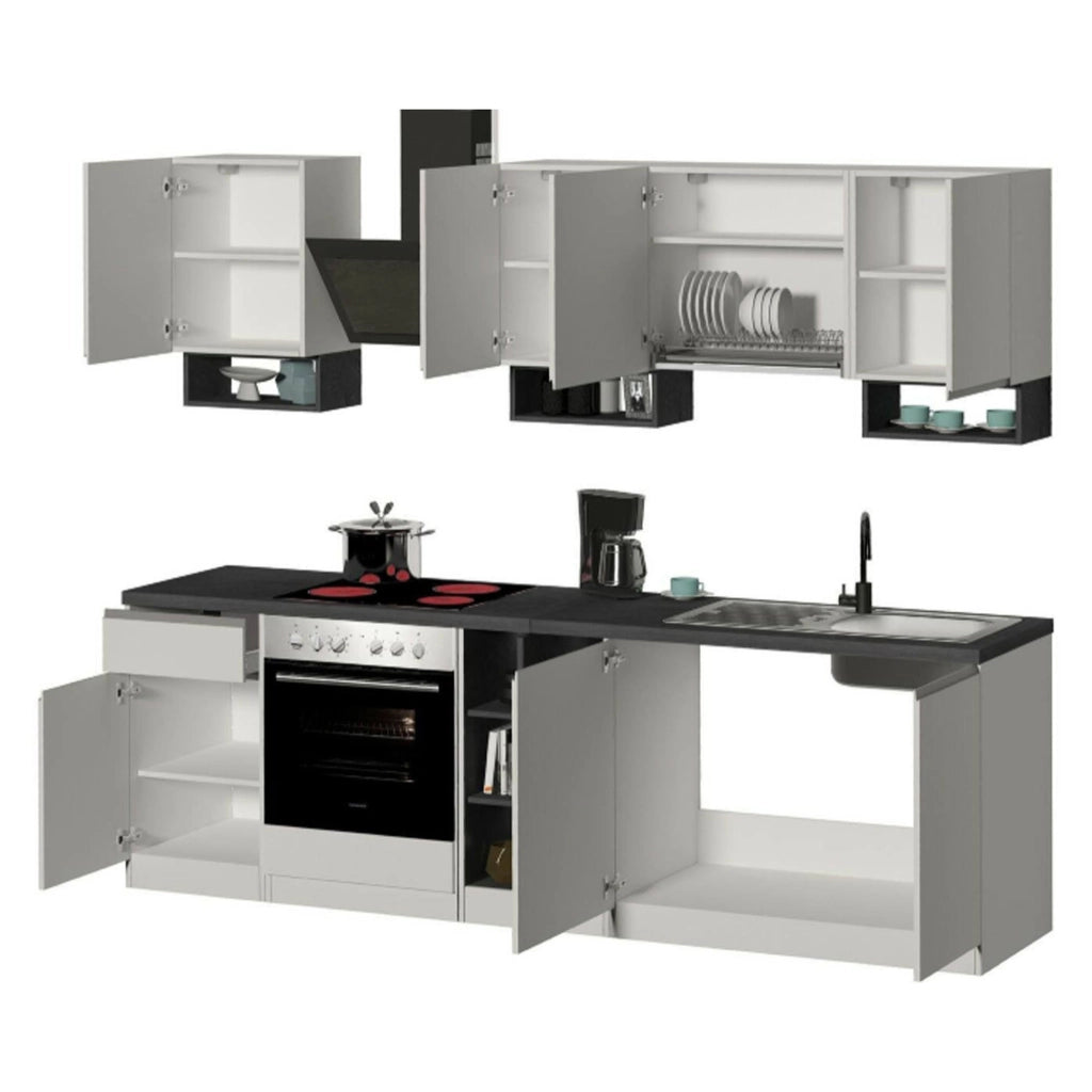 Cucinino Balme, Cucina 3 Cassetti, Elettrodomestici non inclusi, Made in Italy, Bianco Lucido