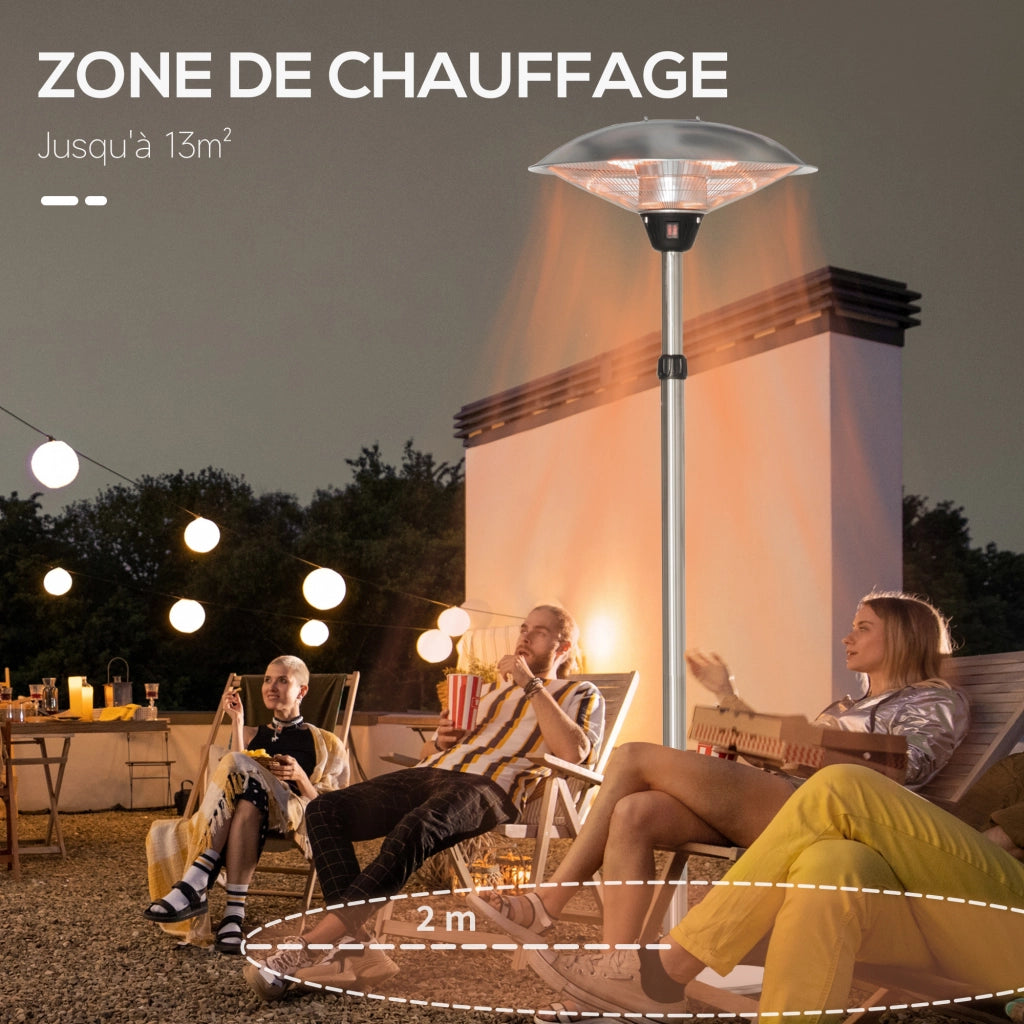 Parasol Chauffant Elettrico 3000W Riscaldamento a Infrarossi ¨C zephmum ¨C Argento, Acciaio Inox, 160-200 cm