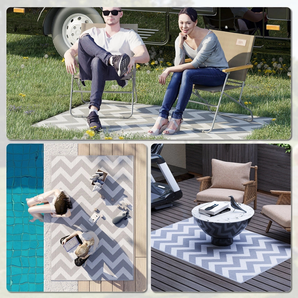 Tappeto da Esterno Reversibile 121x182 cm con Fantasia Geometrica Grigio e Bianco