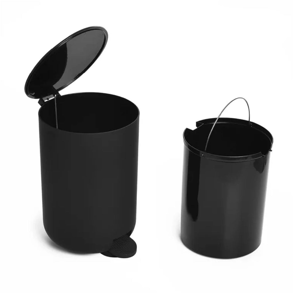 Set Accessori Bagno 6 Pezzi in ABS Completo Pattumiera con Pedale, Scopino WC, Dispenser Sapone, Porta Spazzolini, Bicchiere e Vassoio Antiscivolo Design Moderno e Resistente Nero