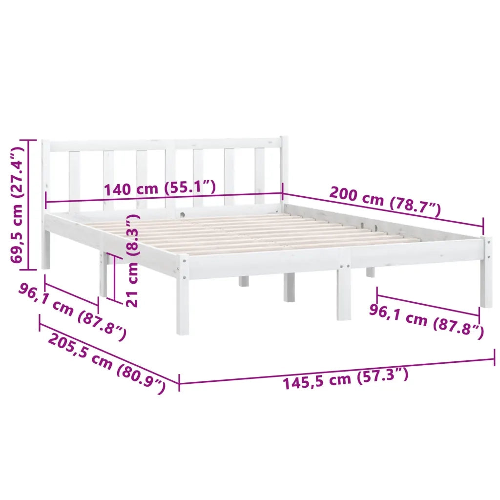 Giroletto-Struttura Letto Bianco in Legno Massello di Pino 140x200 cm 804817