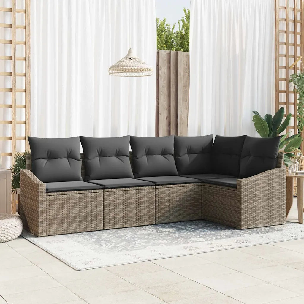 Set Divano da Giardino con cuscino 5 pcs Grigio polyrattan