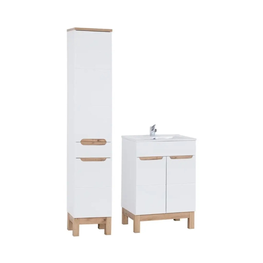 Set da bagno ERMANO: mobiletto sottolavabo 60cm + lavabo rettangolare da incasso + sifone + colonna