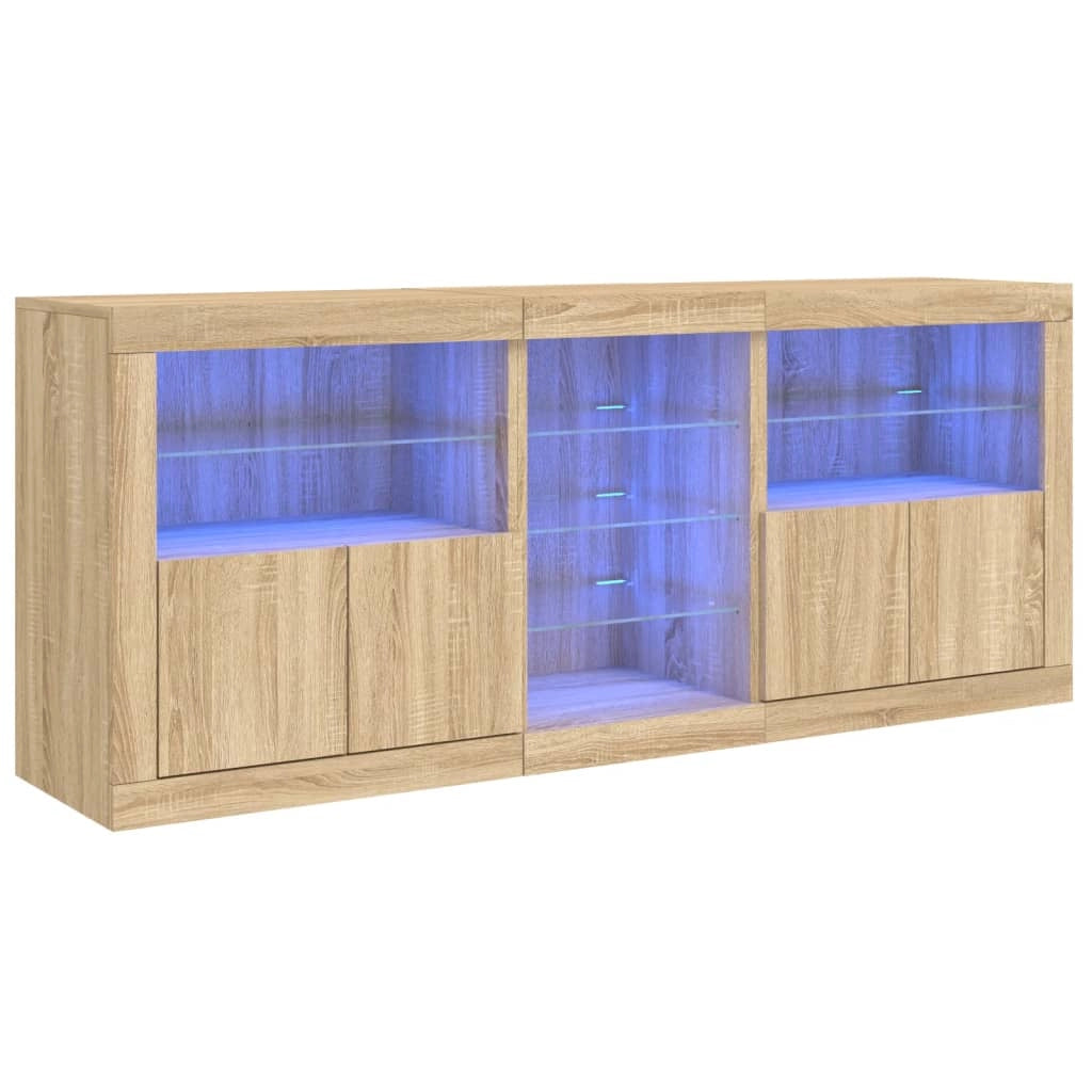 Buffet credenza cassettiera armadio mobile contenitore organizer per cucina soggiorno salotto con luci LED Sonoma 162 x 37 x 67 cm marrone 02_0029943
