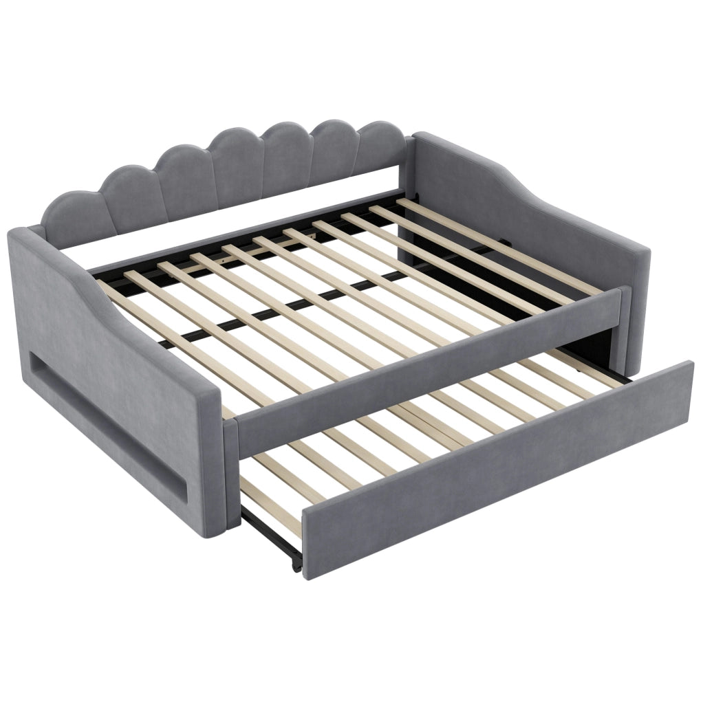 Letto daybed imbottito 140x200 cm con letto estraibile e LED; grigio