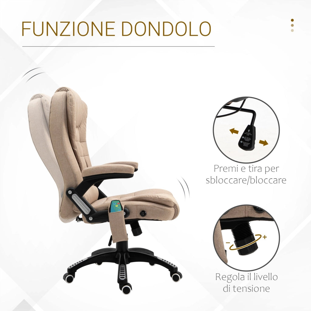 Sedia Poltrona da Ufficio Presidenziale Massaggiante in Tessuto Beige