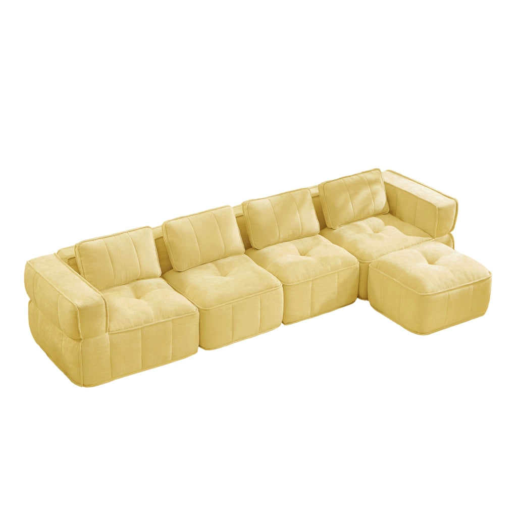 Divano modulare ULEVR 344x162 cm con pouf, seduta profonda e braccioli ampi, giallo