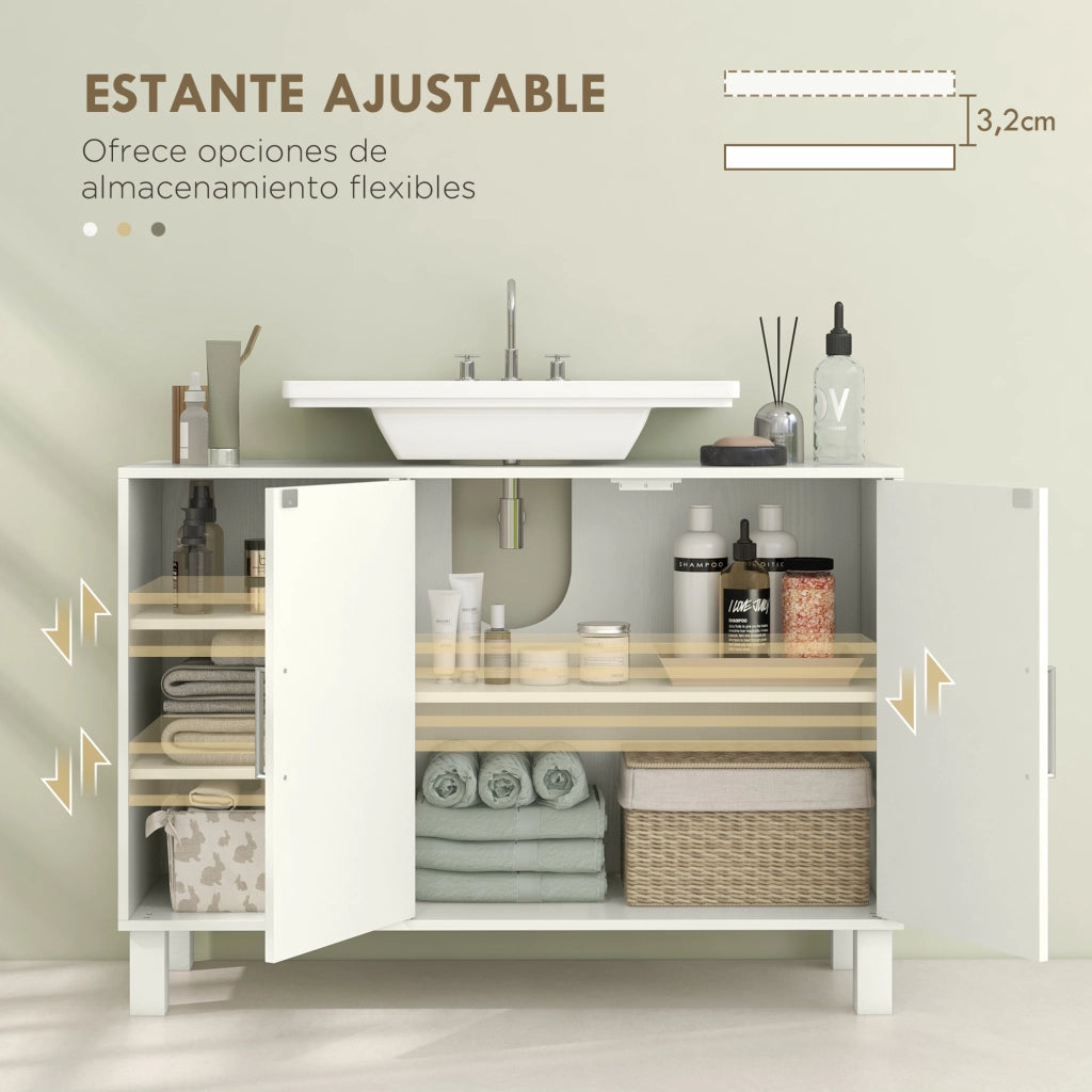 Mobiletto Bagno Sottolavabo con 2 Ante e Ripiani Regolabili ¨C zephmum ¨C Crema 90x30x63 cm