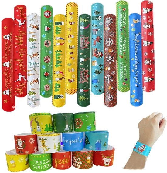 Kit di cinture di festa per bambini - 48 pezzi - Cinture festanti per bambini - Decorazioni natalizie - Set di festa - 12 disegni - 22 x 3 cm PVC - Cinture festanti per bambini