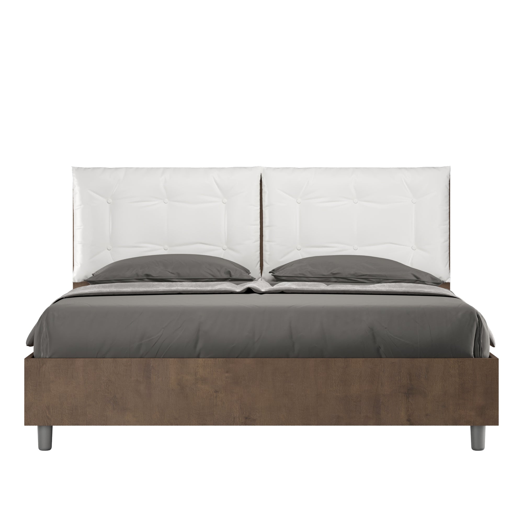 Letto Matrimoniale 160x200 cm con Rete e Contenitore Struttura Noce con Cuscini in Similpelle Egos Annalisa Bianco