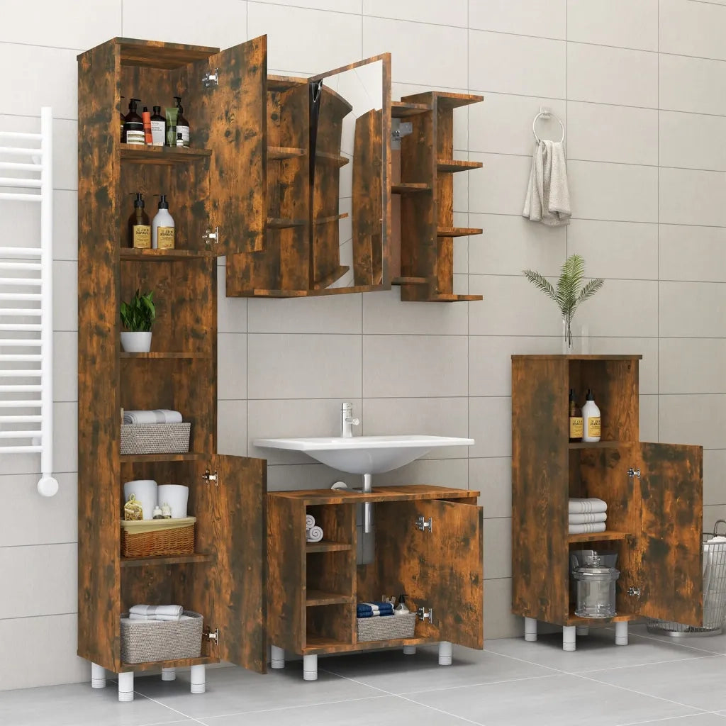 Mobile Bagno Specchio Rovere Fumo 80x20,5x64 Legno Multistrato