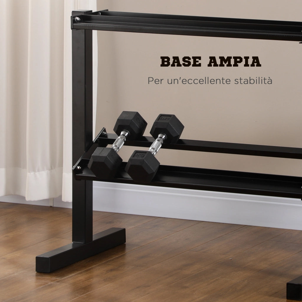 Easycomfort Porta Pesi con 2 Ripiani in Acciaio per Palestra, Casa e Ufficio, 94x52.5x82cm, Nero