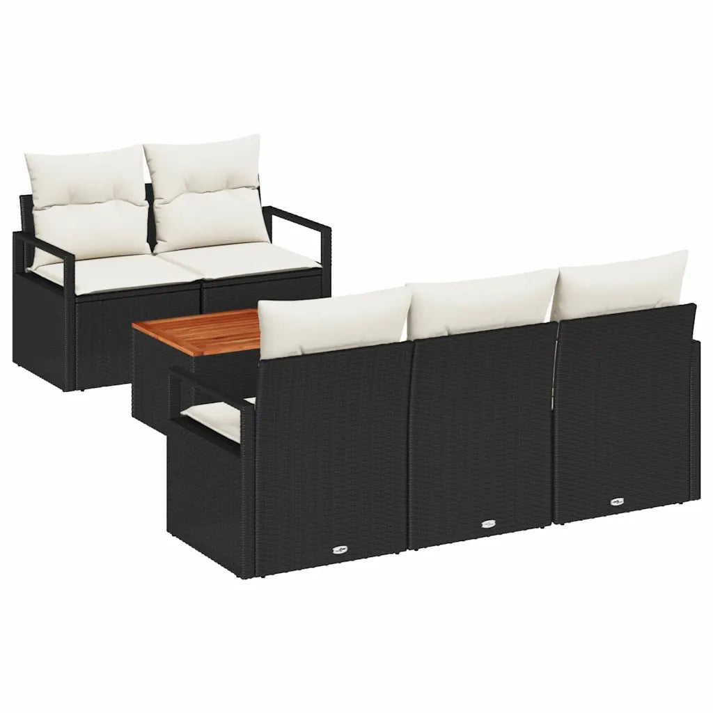 Set Divano da Giardino con cuscino 6 pcs Nero polyrattan 3347642