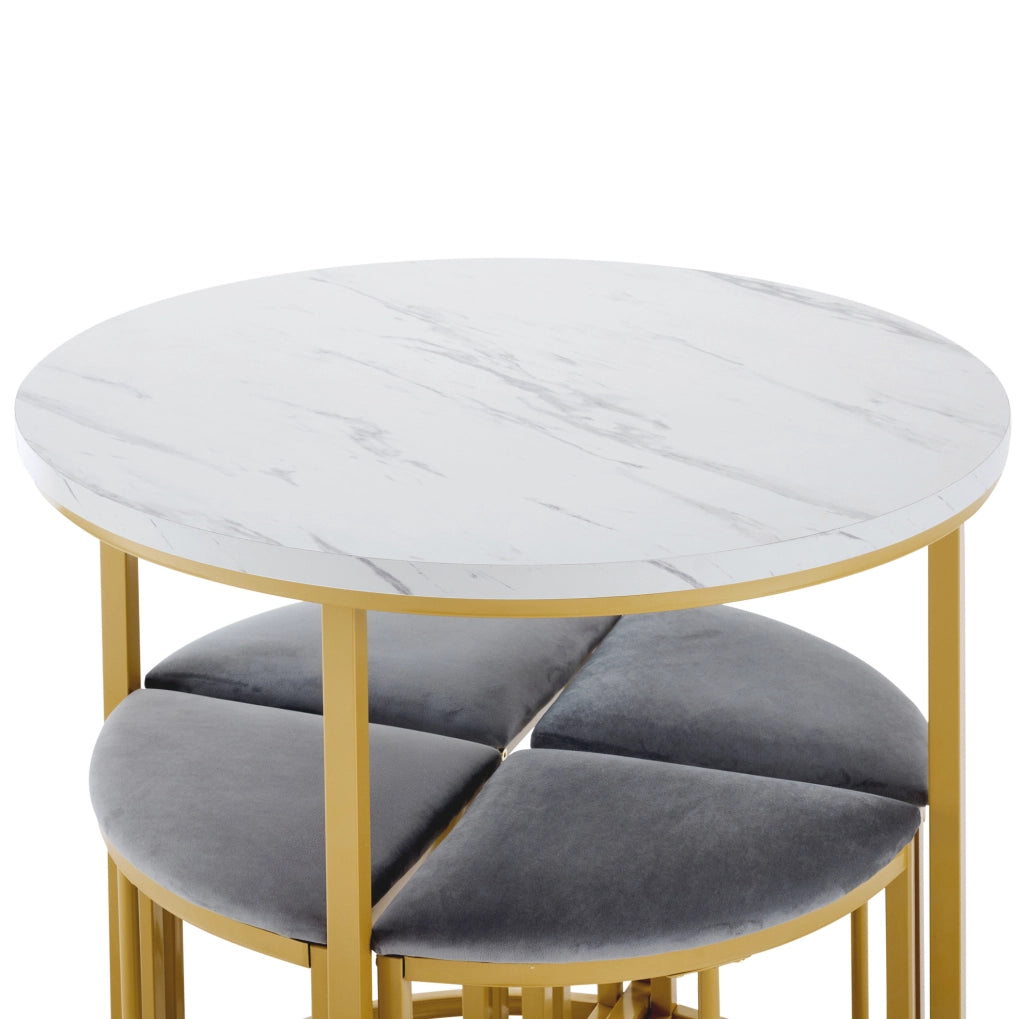 Set tavolo da pranzo rotondo 80 cm con 4 sedie bianco e grigio