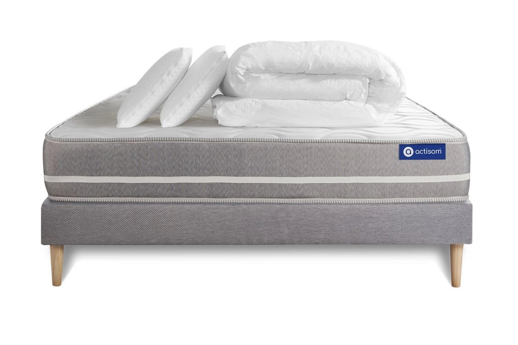 Pacchetto letto completo - Materasso 140x200cm + Box spring con doghe (kit) + 2 cuscini + Piumino - Actimemo Touch