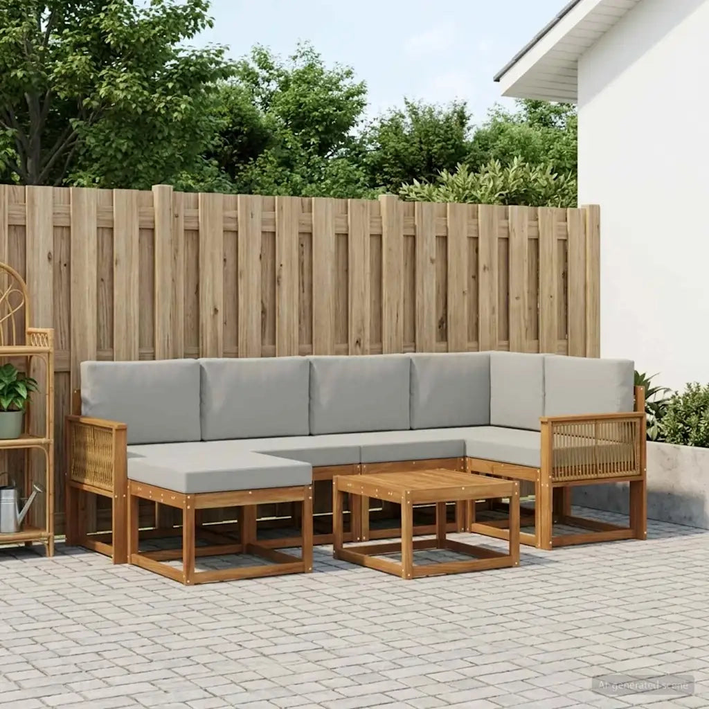Set di divani da esterno 7 pcs Naturale e Grigio Chiaro