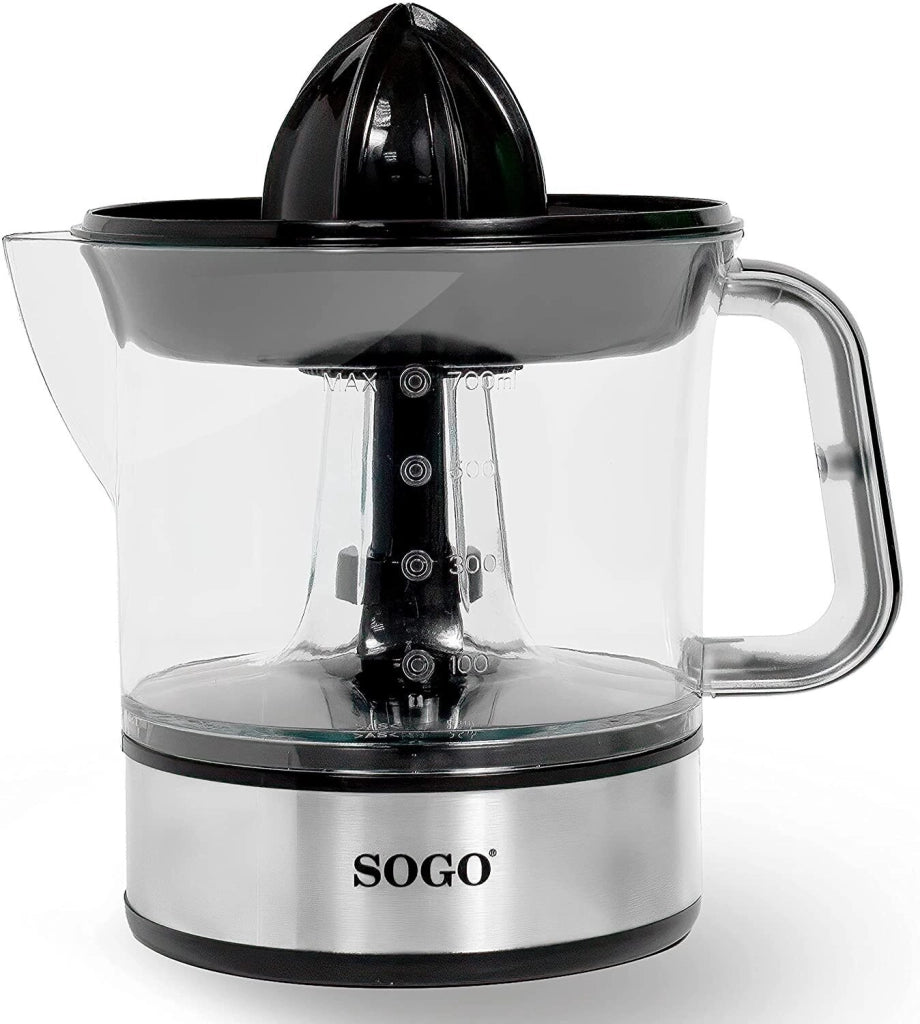 Spremiagrumi elettrico automatico 40W, caraffa trasparente 0,7 litri con coperchio, doppio cono per agrumi - SOGO