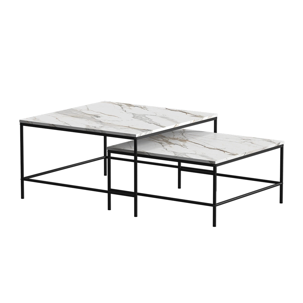 Vicco Tavolino da divano Bianco/nero 80 x 80 cm 2 parti