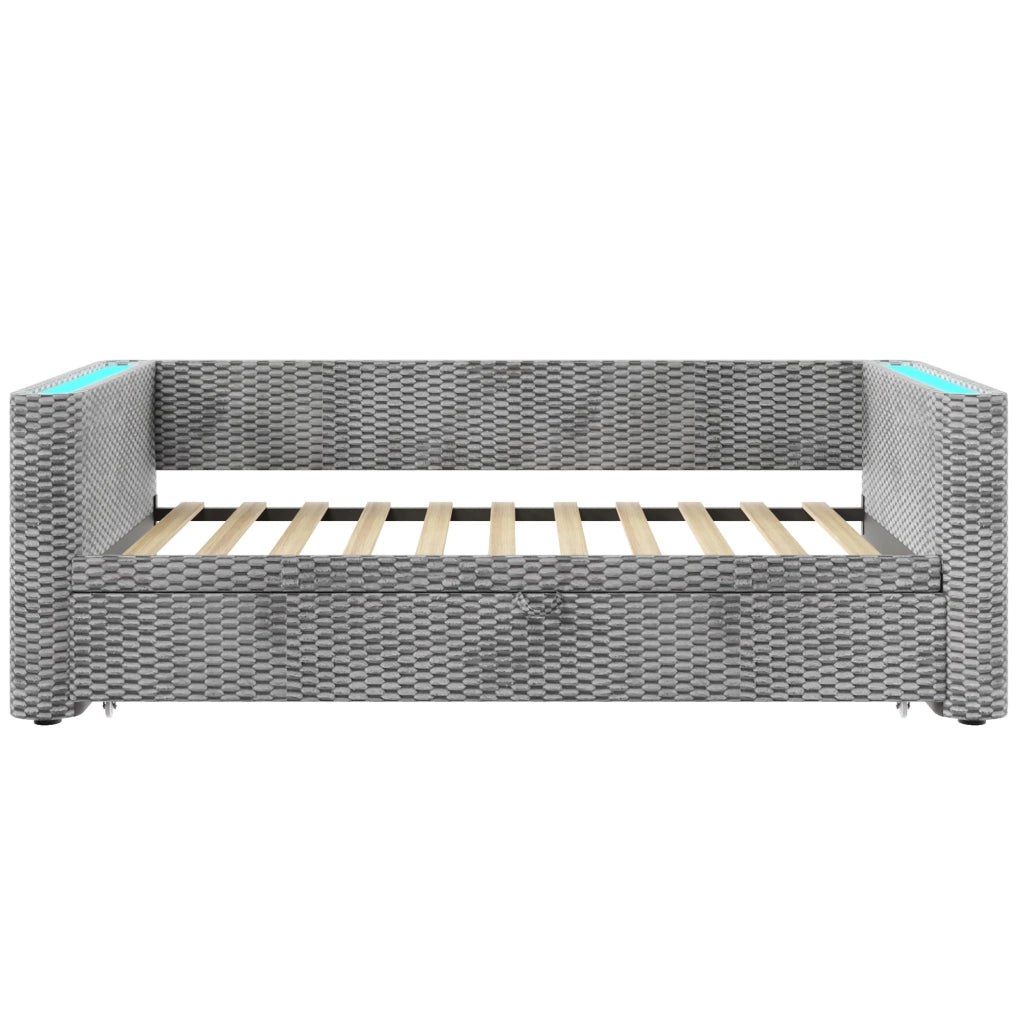 Letto estraibile multifunzione in velluto grigio con LED