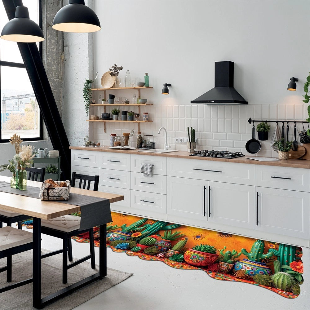 Tappeto Cucina Gomma Pvc Stampa Digitale HD Piante Cactus Moderno Sagomato Antimacchia 50x90 cm