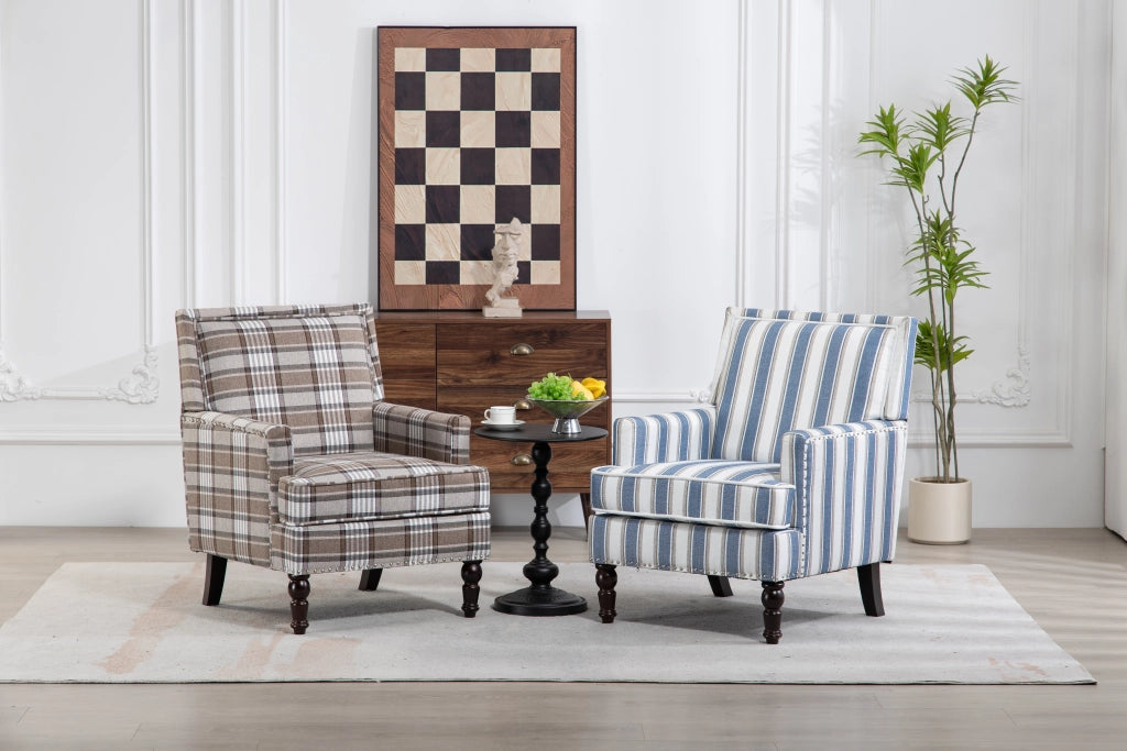 Poltrona da salotto in cotone e lino, design compatto con struttura in legno e montaggio facile