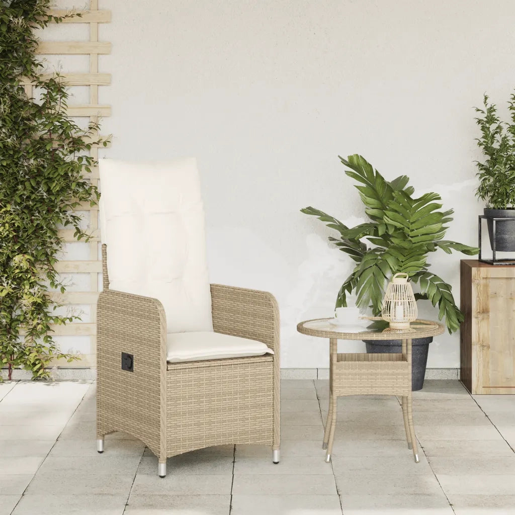 Sedia Reclinabile da Giardino | Sedie da Esterno con Cuscini Beige in Polyrattan