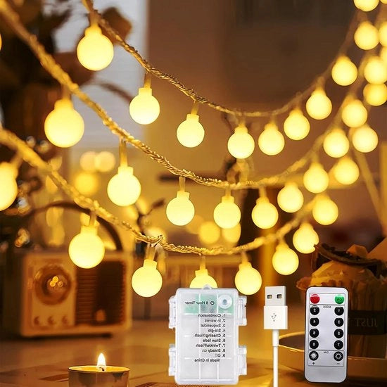 Fascia di illuminazione 3-in-1 alimentazione 13 m 100 led per esterno - batteria/USB 8 modalità e funzione di timer - ideale per illuminazione di balcone, festa, camera, campeggio, matrimonio, tenda di festa