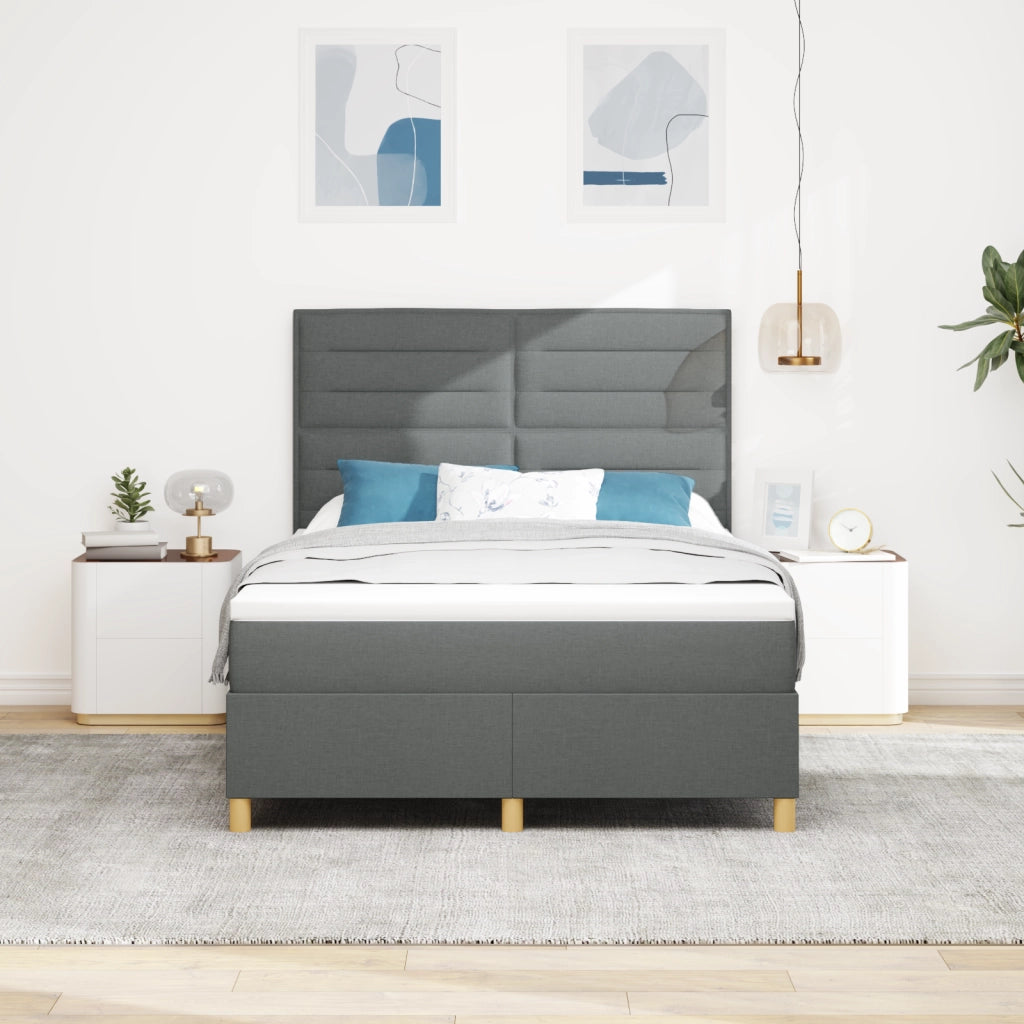 Letto Box Spring con Materasso e LED Grigio Scuro 140x200 cm in Tessuto