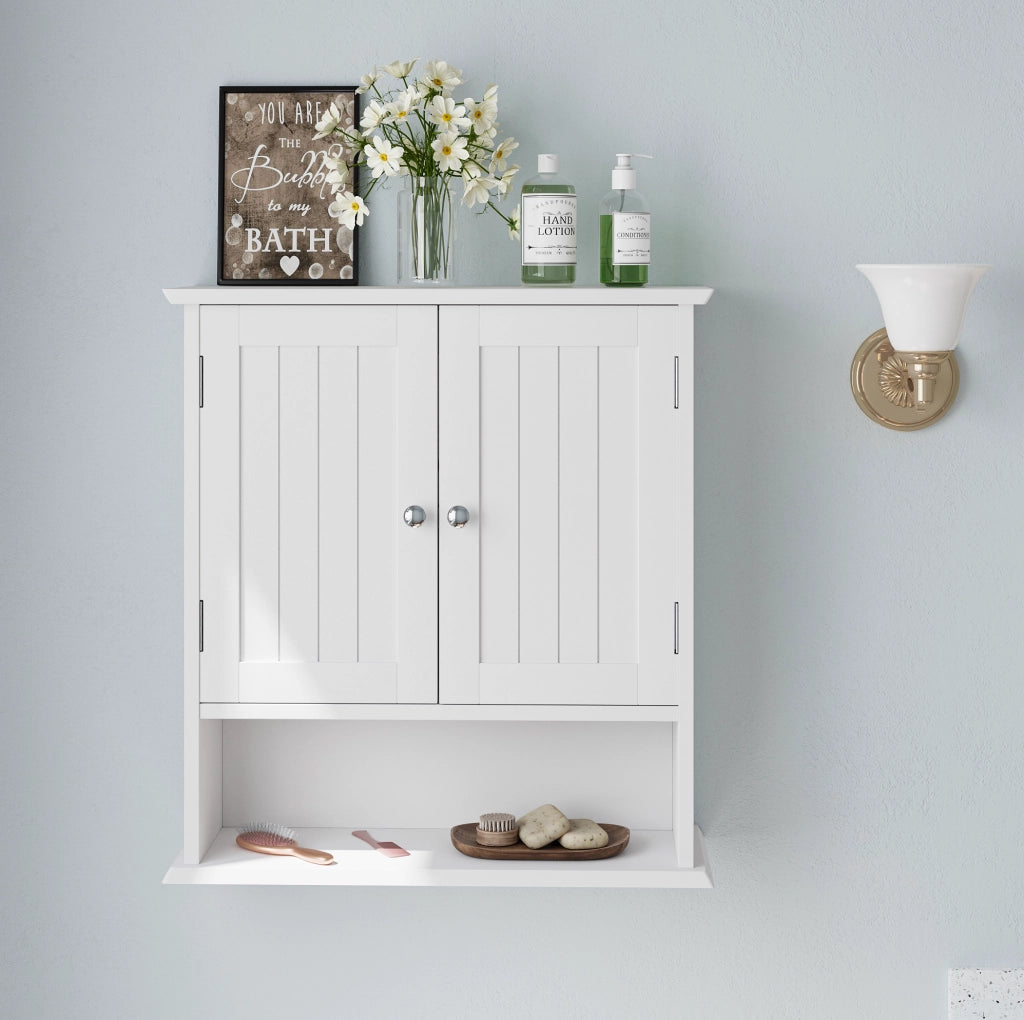 Pensile da bagno bianco in MDF con ripiano aperto e ripiani regolabili; 54;6 × 19;8 × 59;9 cm