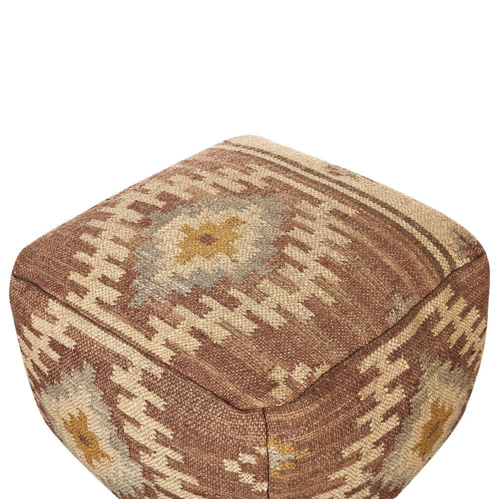 Pouf in iuta beige rosso 50 x 50 cm poggiapiedi in lana motivo geometrico boho moderno
