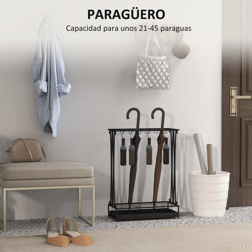 Parag¨¹ero Moderno di Acciaio con 21 Spazi e 24 Ganci ¨C Zephmum ¨C Nero 50x24x68 cm