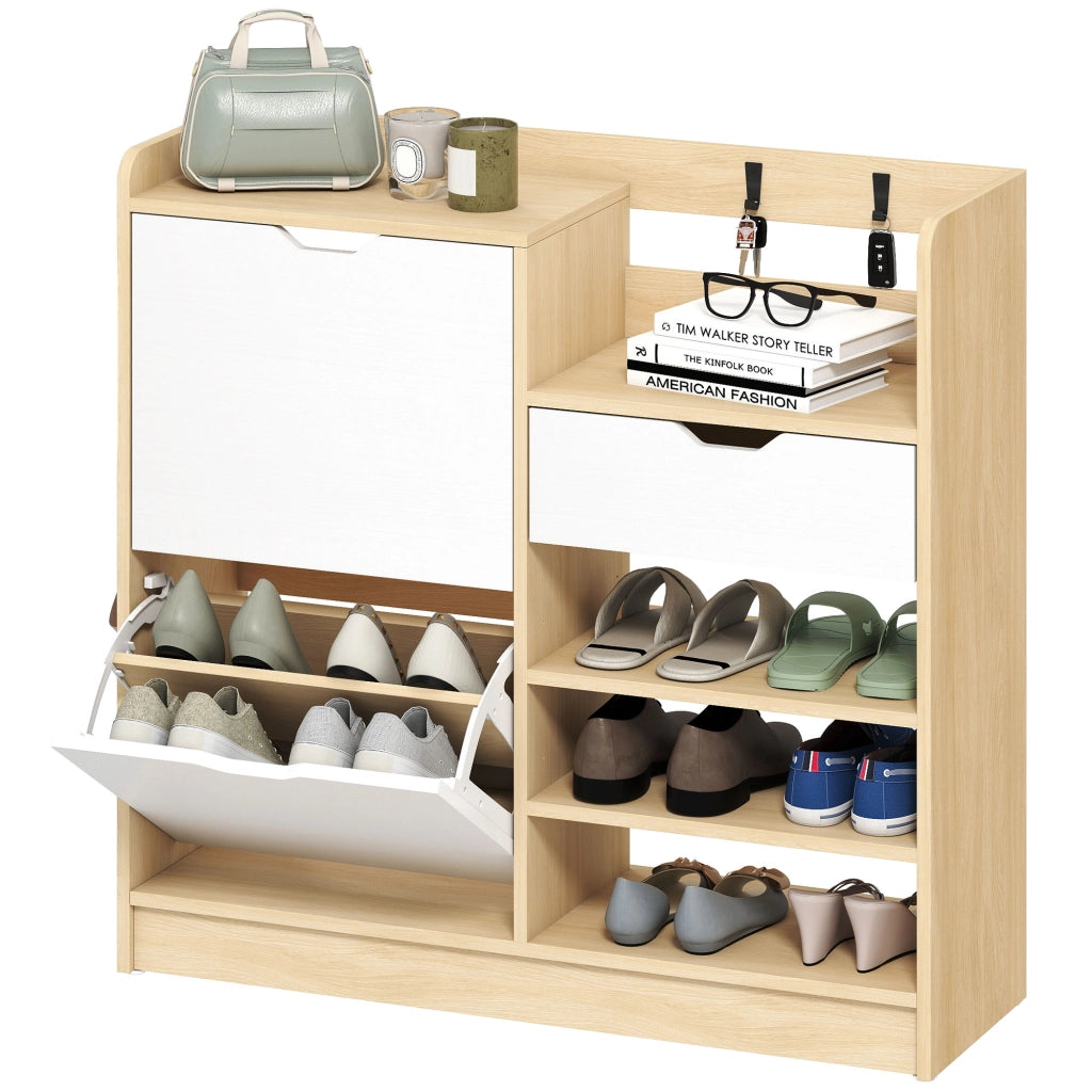 Scarpiera Ingresso con Cassetto Appendiabiti 4 Ganci 14 Paia ¨C Xylo ¨C Legno Naturale Bianco