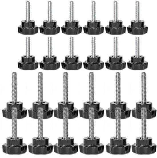 Premio 24 viti a testa a carrello M6 e M8 x 40 mm per macchine industriali - Vite stella - Manubrio con presa stella - Vite a testa nera - Manopola di regolazione