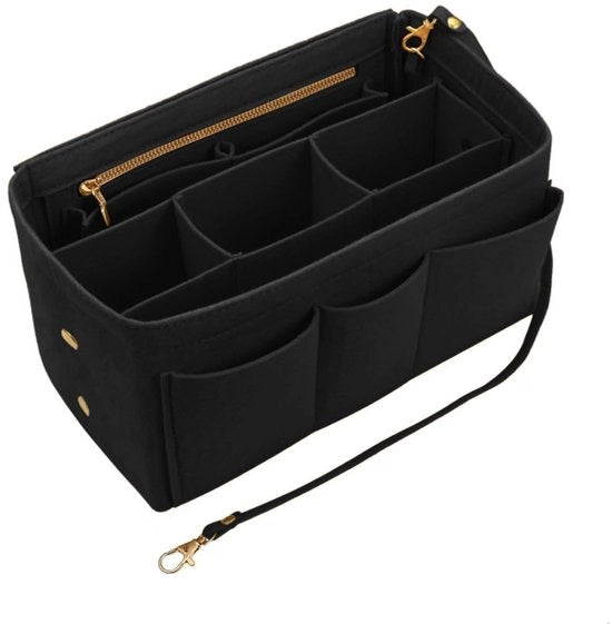 Organizzatore per borse a mano con tasche intercambiabile, grande apertura per borsa, organizzatore per mappe e chiavi con anello per chiavi, tasche interne per borse a mano - Nero