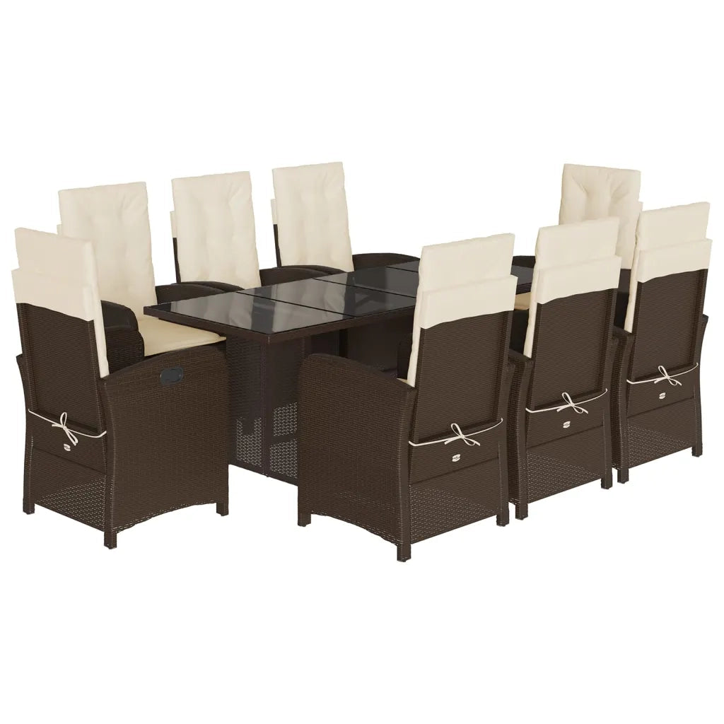 Set da Pranzo da Giardino 9pz con Cuscini Marrone in Polyrattancod mxl 111969