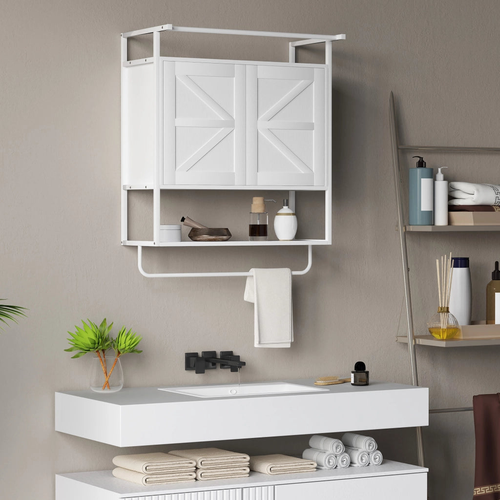 Armadietto Bagno Sospeso con Ante e Ripiano ¨C Zephmum ¨C Bianco 63x34x75 cm