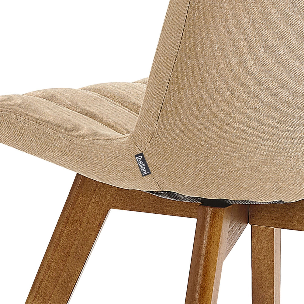 Set di 2 sedie Tessuto poliestere beige sabbia Gambe in legno massello scuro Imbottitura verticale Schienale curvo