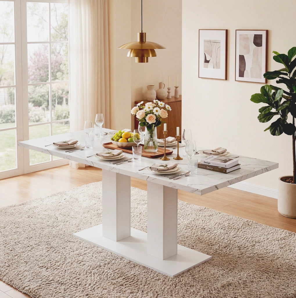 Tavolo da pranzo allungabile 140/180x70 cm per 4-8 persone in MDF bianco