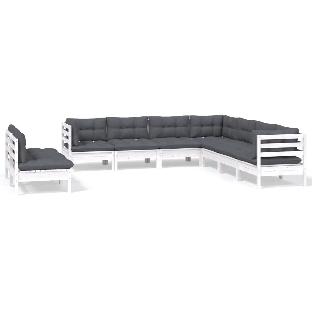 Set Divani da Giardino 9 pz con Cuscini Bianchi Legno di Pinocod mxl 121452