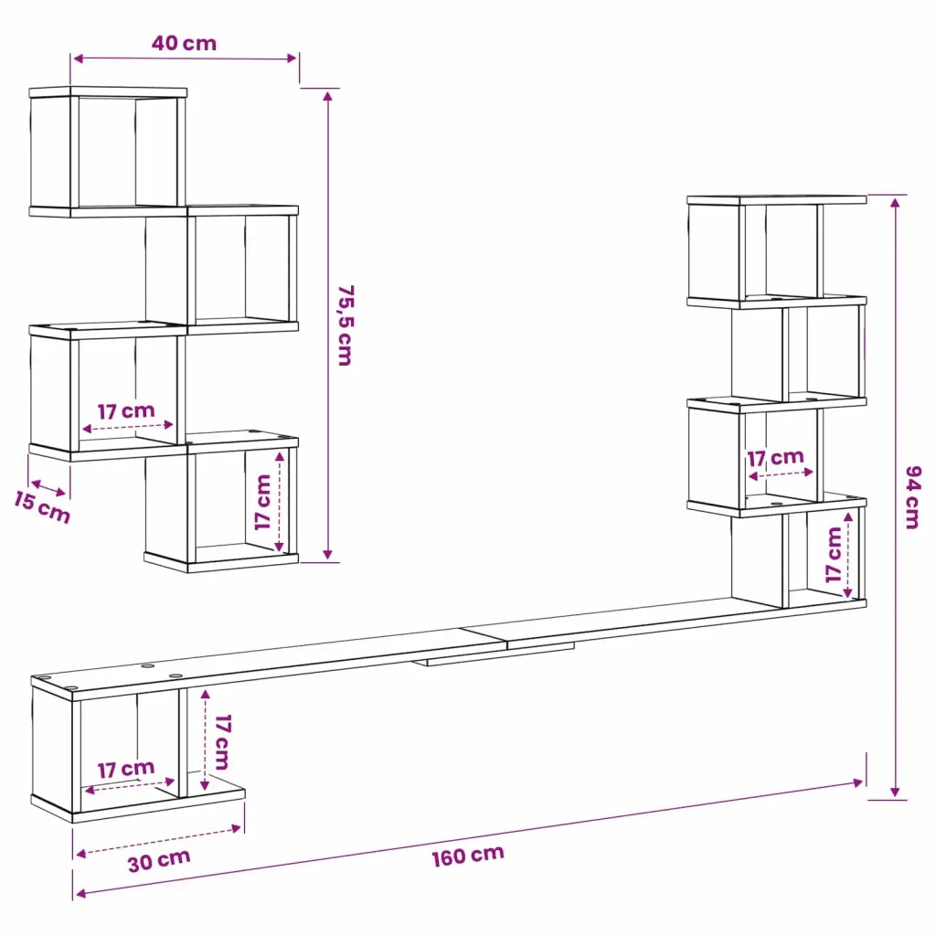 Mensola per TV da muro Rovere Artigianale 160 x 15 x 94 cm 8012315