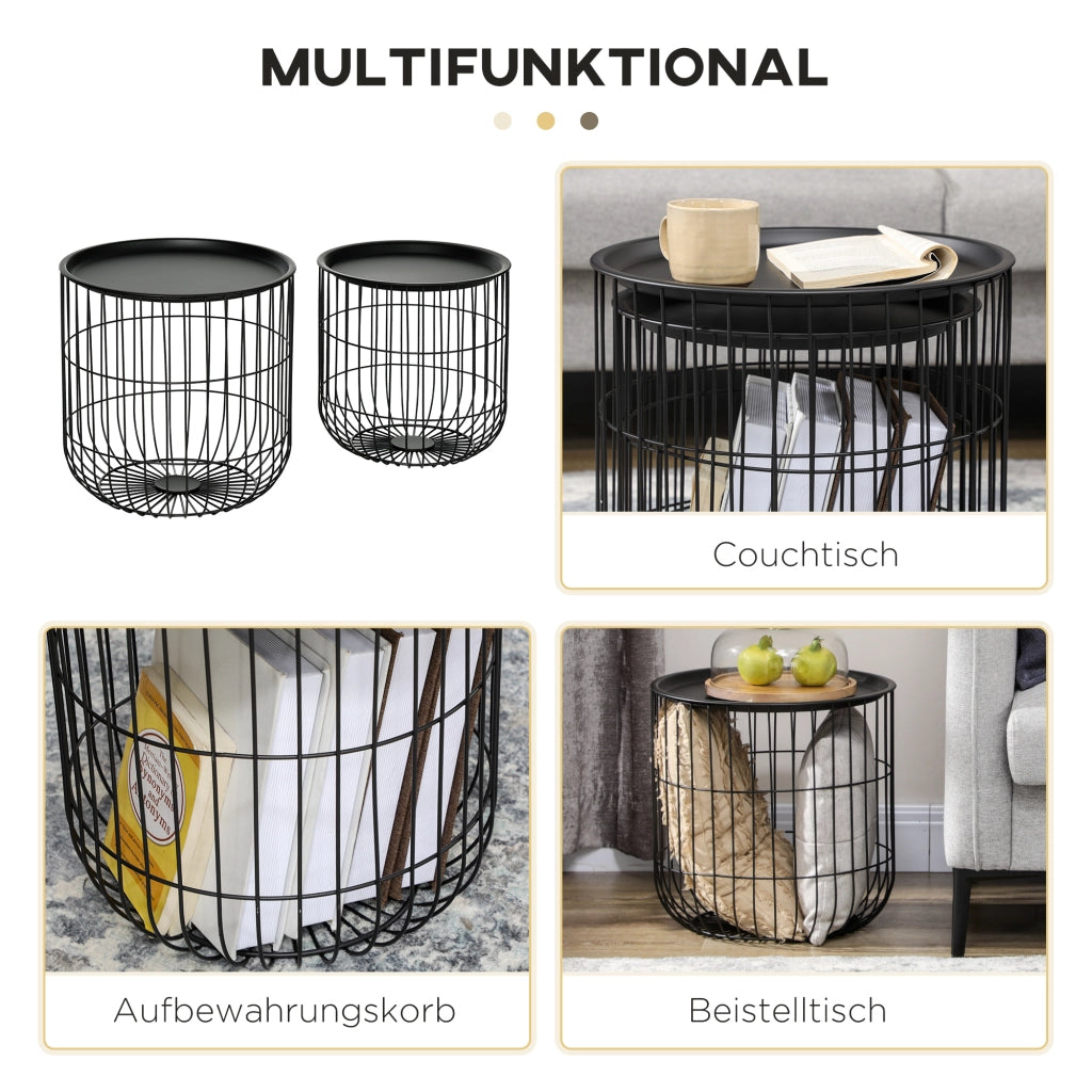 Tavolo da pranzo - set 2 tavolini - stile scandinavo - con vano - acciaio nero - per soggiorno moderno